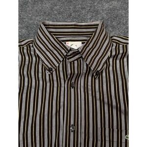 Lacoste Mens Brown Striped Long Sleeve Button Down Shirt Size 42 L Cotton Logo